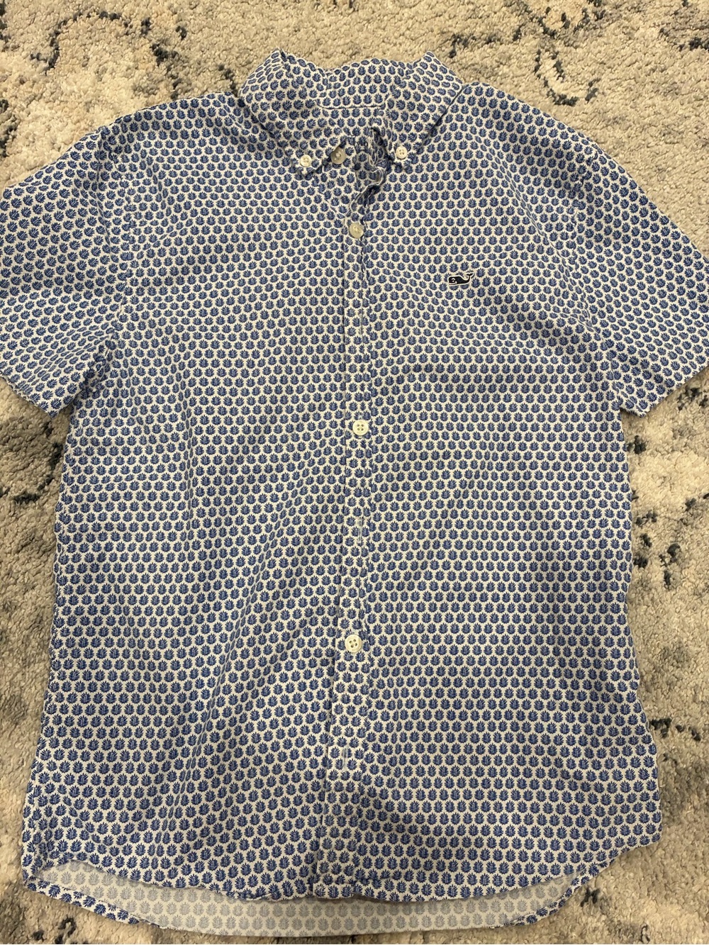 Vineyard Vines Blue and White Short-Sleeve Printed Button-Down Shirt